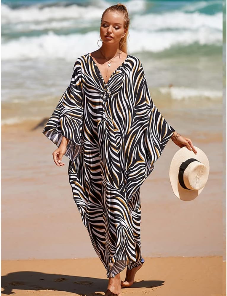 Isabella Caftano Maxi da Donna – Abito Boho da Spiaggia con Scollo V