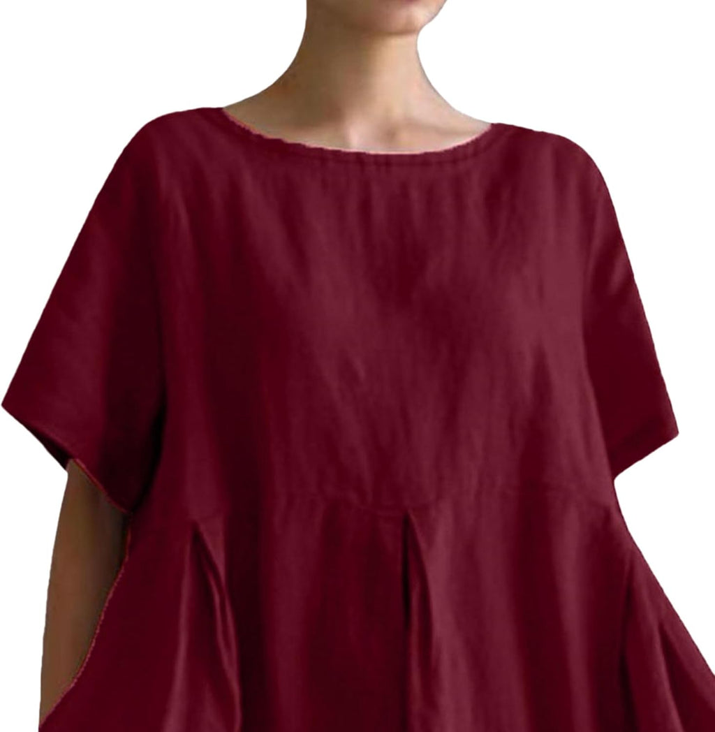Giulia Robe Maxi d'Été pour Femme – Robe Décontractée en Coton avec Col Rond