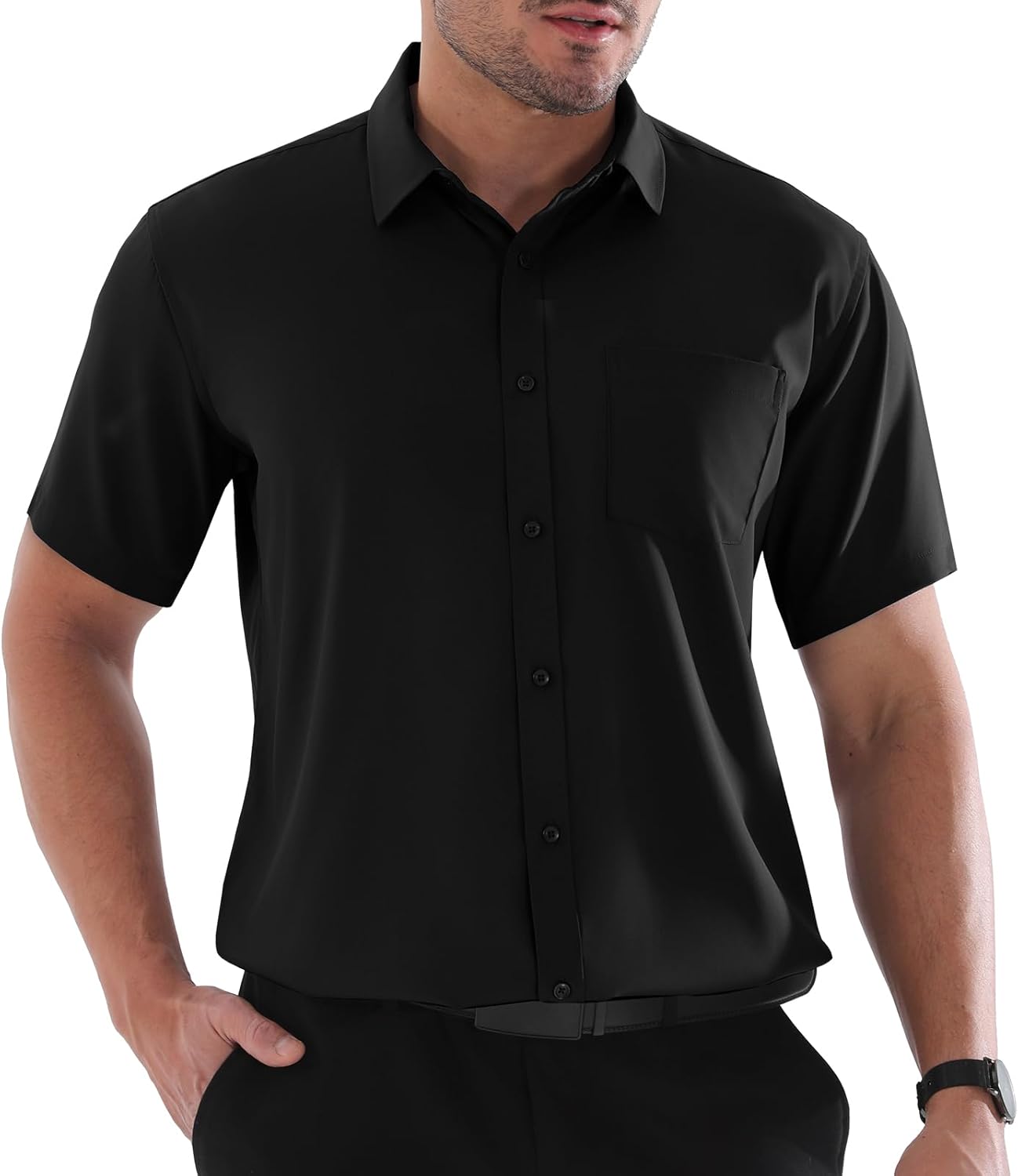 Ramil Camisa Hombre Tallas Grandes – Camisa Business Casual de Manga Corta con Bolsillo