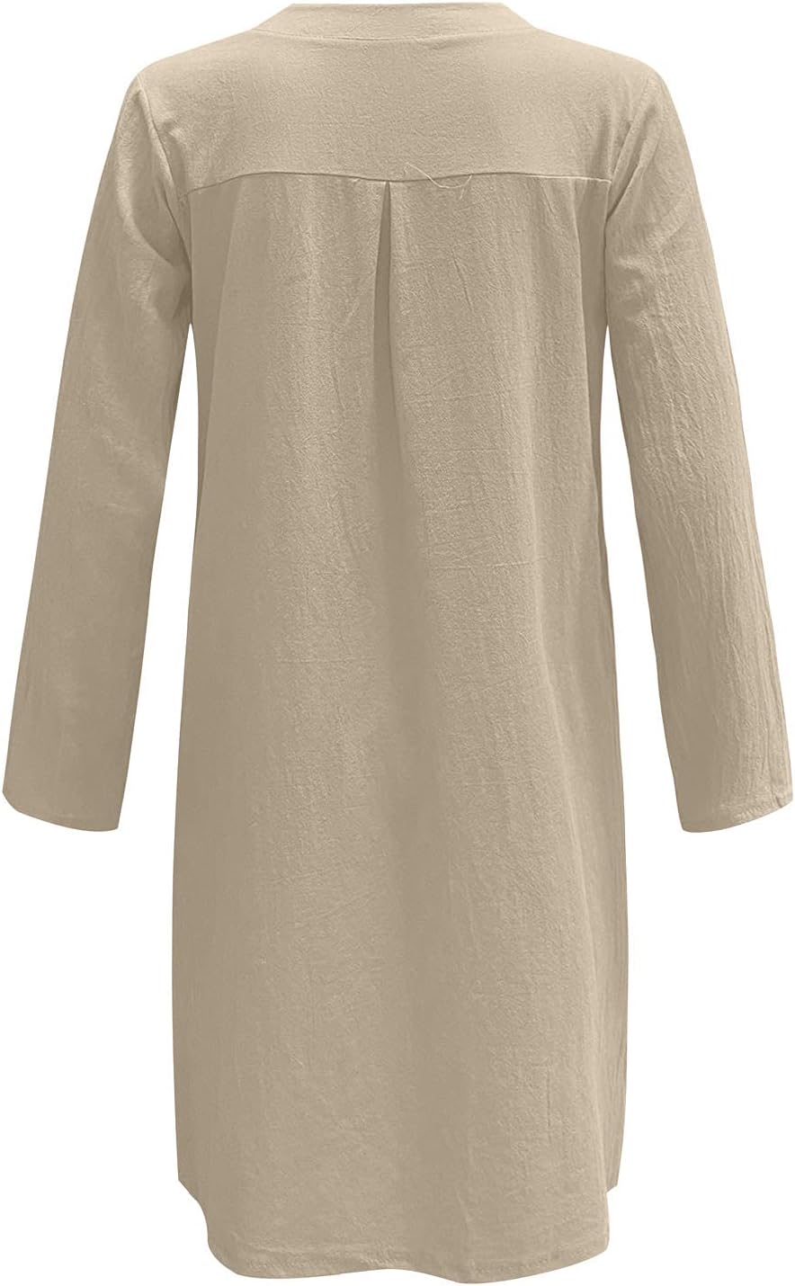 Giulia Robe bohème en lin pour femme – Robe décontractée mi-longue avec boutons et poches