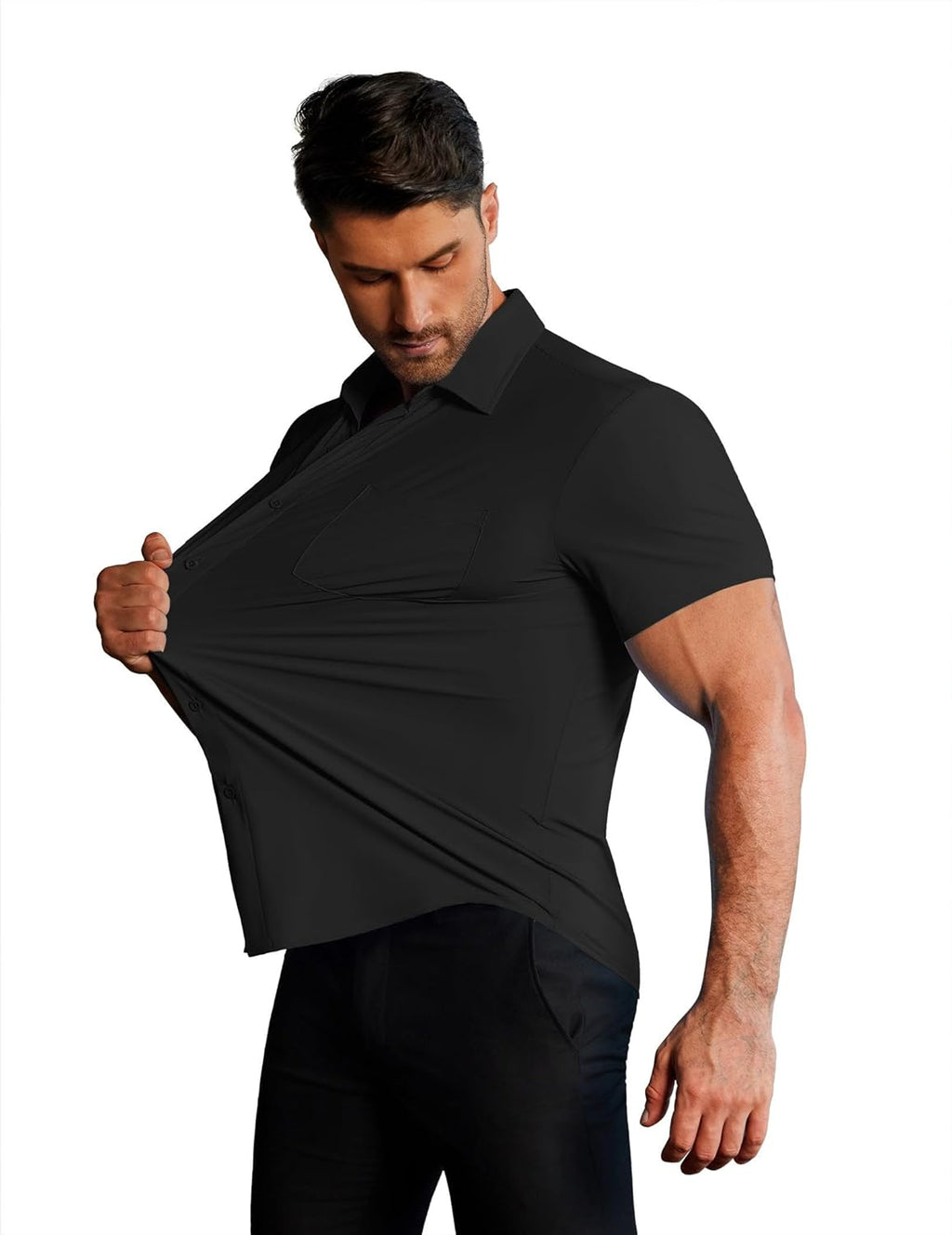 Chemise élastique pour homme Marco – Chemise business décontractée sans repassage à manches courtes
