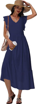 Elena Vestito Midi Floreale da Donna – Abito Estivo con Scollo V e Tasche