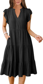 Robe Midi Femme Francesca – Col V, Manches Volantées, Bohème Ligne A Estivale