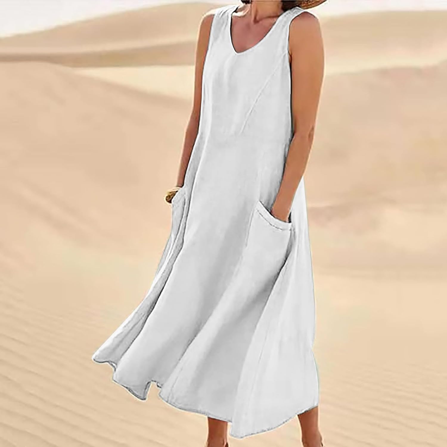 Valentina Vestito Maxi in Cotone e Lino da Donna – Abito Boho Oversize con Tasche