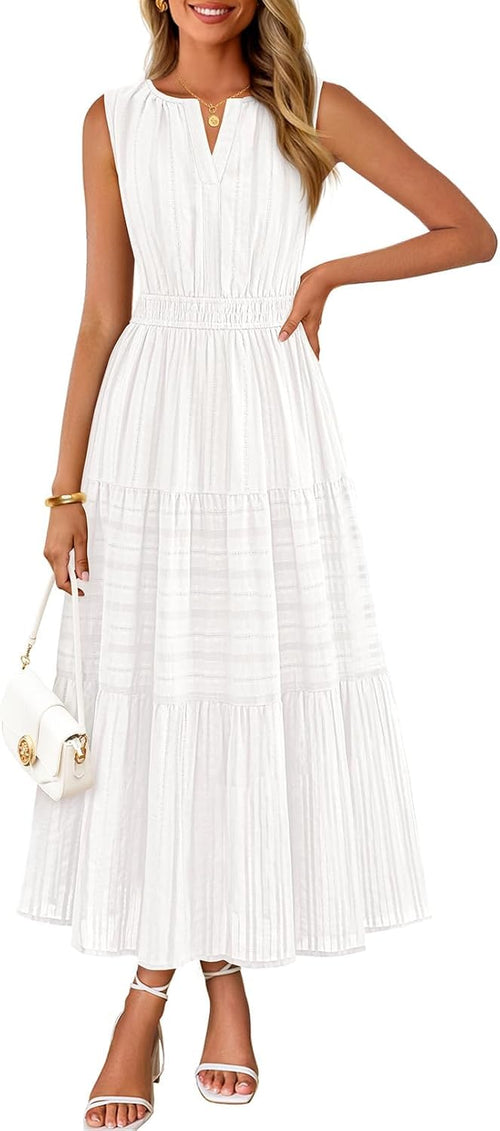 Alessia Abito Donna Maxi Boho – Scollo V, Cotone, A-Line, Tasche Estivo