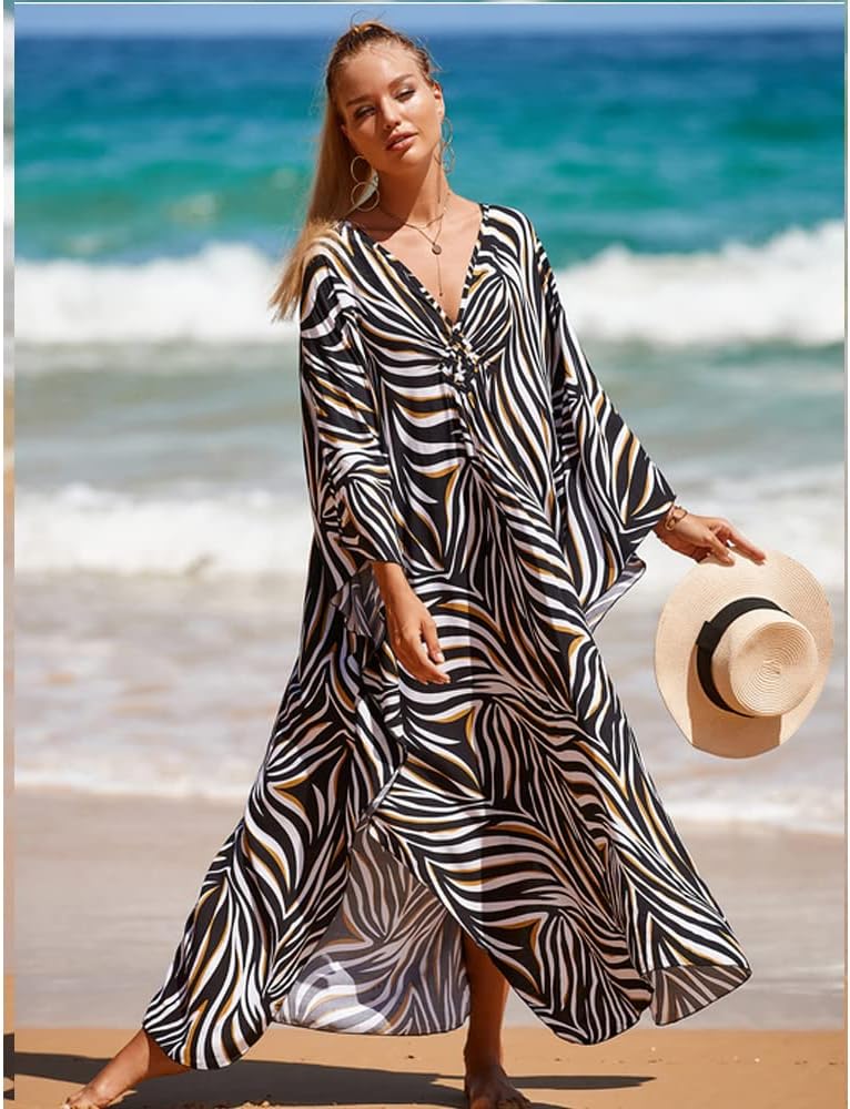 Isabella Caftano Maxi para Mujer – Vestido Boho de Playa con Escote V
