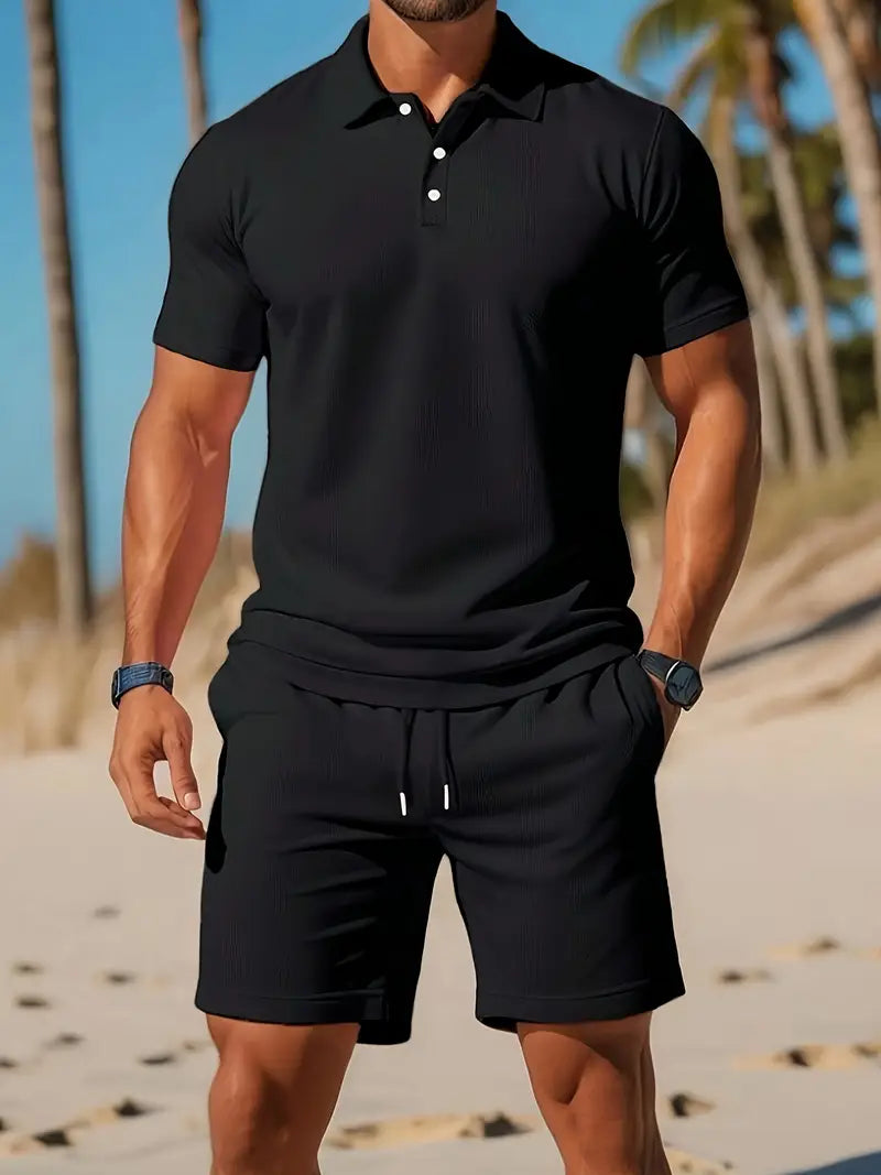 Conjunto Mark polo para hombre – camiseta lisa elástica, transpirable, deportiva y casual