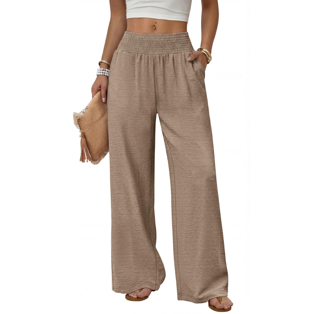 Elena Pantaloni Wide Leg Donna – Modello a Vita Alta con Tasche