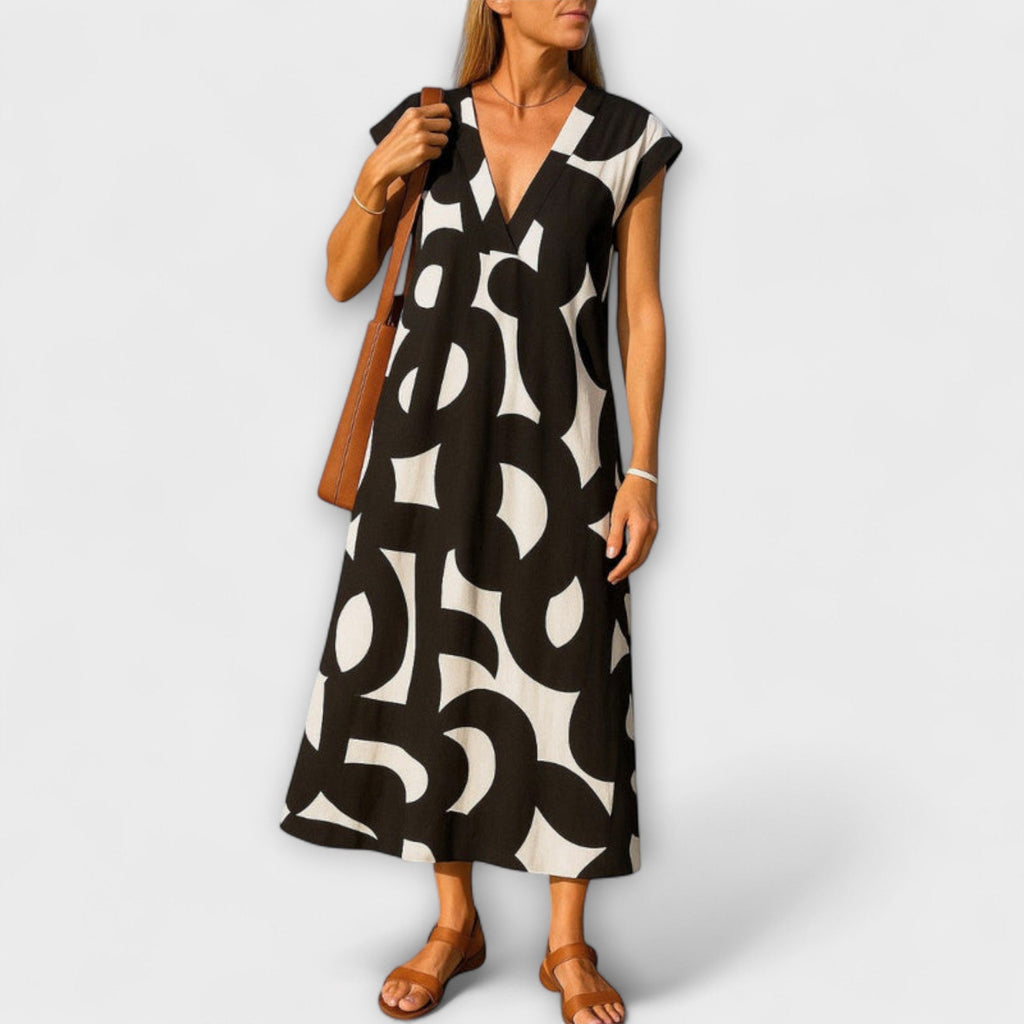 Sorisa Robe Femme Col V – Robe Légère Fluide, Style Polyvalent Casual Chic
