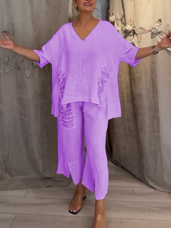 Shiara Ensemble Femme Deux Pièces – Ensemble Oversize avec Taille Élastique et Pantalons Amples