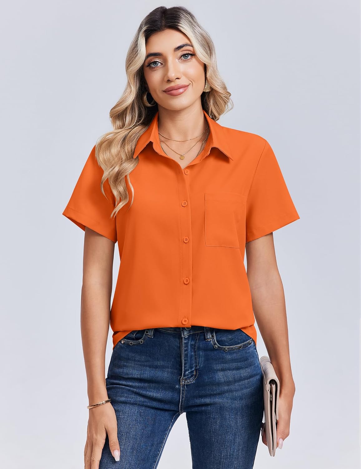 Alessia Chemise Femme – Boutons, Manches Courtes, Élégant Décontracté Bureau Léger