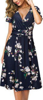 Sophie Robe Femme Midi Portefeuille – Col V, Poches, Robe Fleurie Élégante