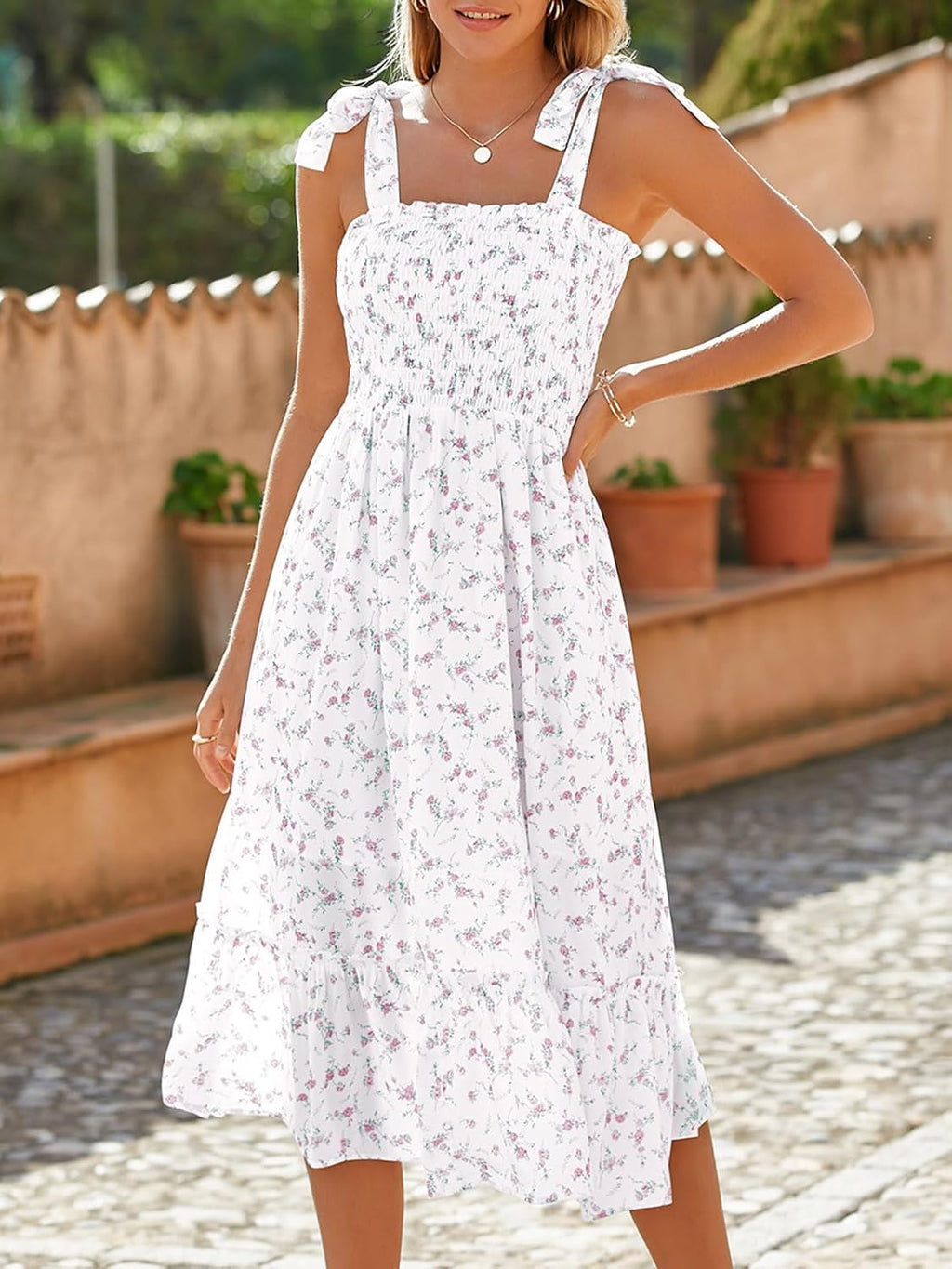 Jaimee Robe Femme Maxi Florale – Bretelles Réglables, Smock, Ligne A Estival