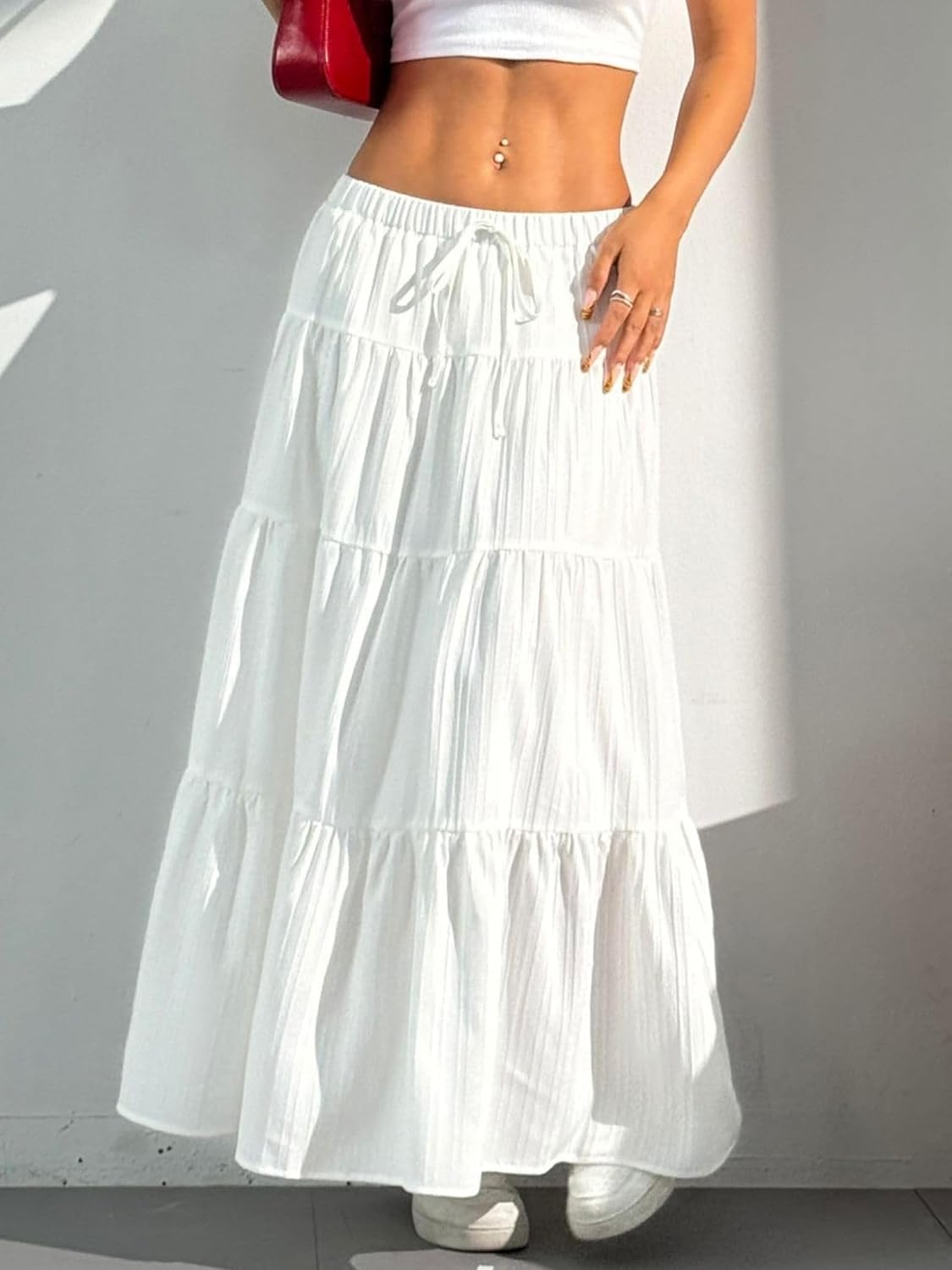 Jupe longue maxi bohème Isabella pour femme – Jupe longue à volants avec taille élastiquée