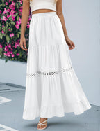 Jupe Edith Gonna Maxi Donna Boho – Jupe Longue en Coton avec Détails en Dentelle Crochet
