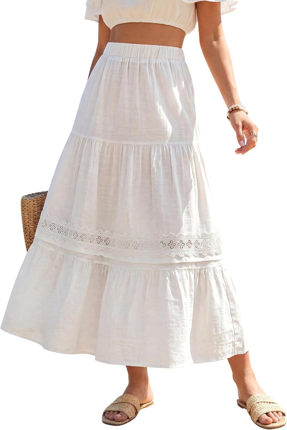 Gonna Jelly Donna – Falda Maxi Boho con Detalles de Encaje y Bolsillos