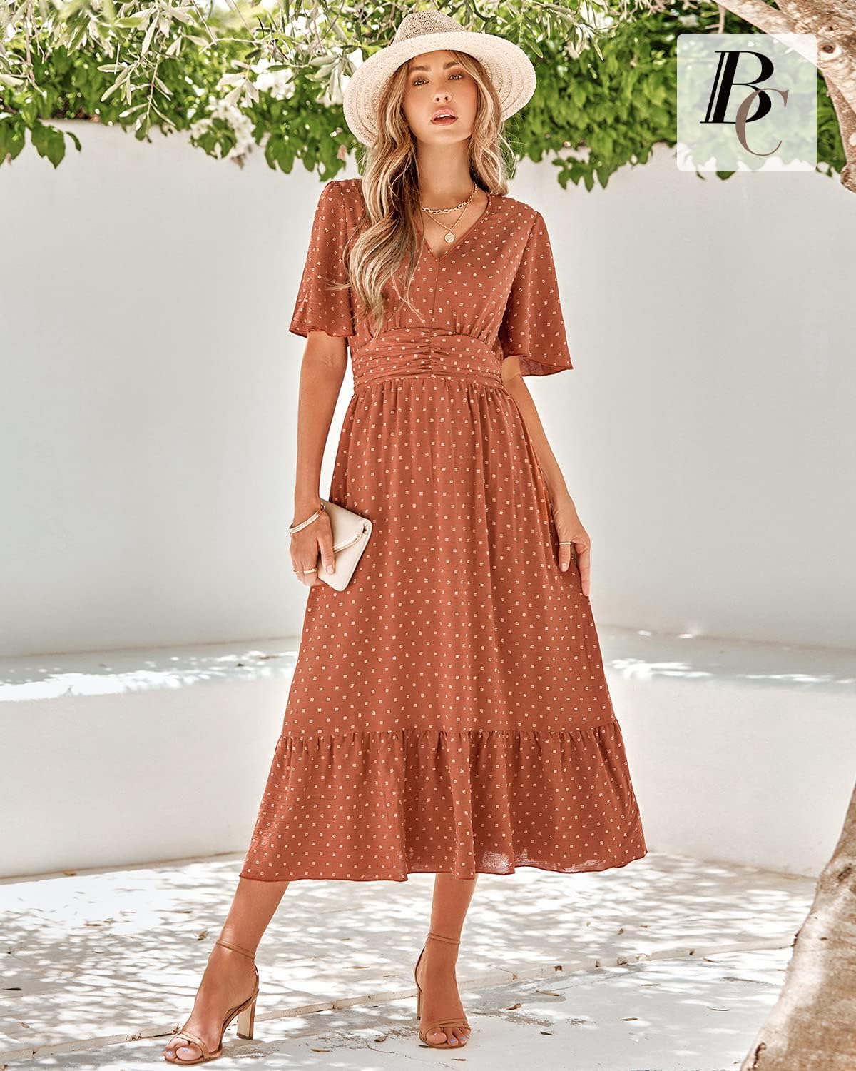 Camilla Vestito Maxi Boho da Donna – Abito Elegante Swiss Dot con Scollo V
