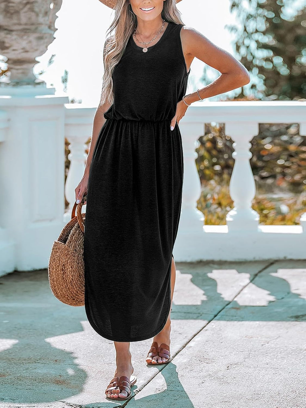 Camilla Vestito Maxi da Spiaggia Donna – Abito Elegante con Spacco e Vita Elasticizzata