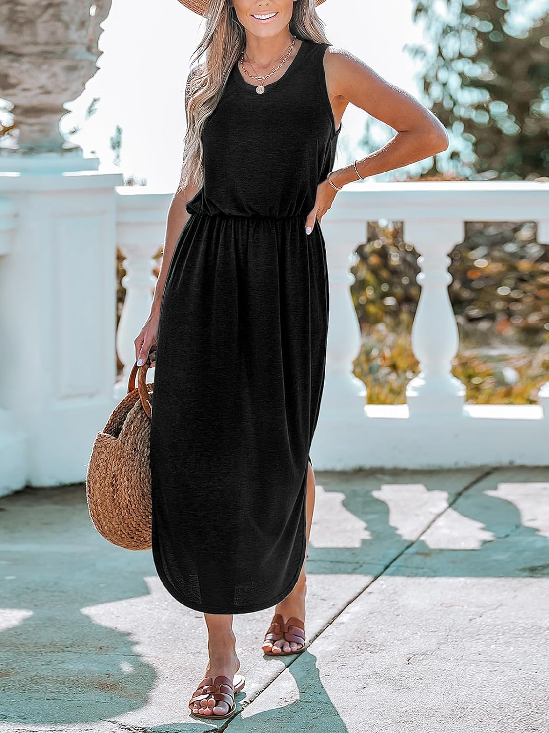 Camilla Vestito Maxi da Spiaggia Donna – Abito Elegante con Spacco e Vita Elasticizzata