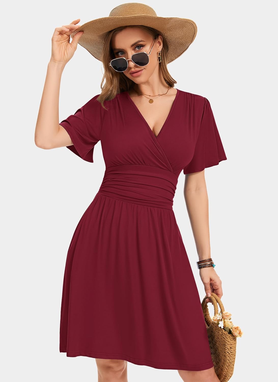 Aileen Abito Estivo Donna – Vestito con Scollo a V, Maniche a Volant e Tasche