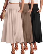 Martina Set 3 Gonne Maxi Donna – Gonne Lunghe Plissettate a Vita Alta con Tasche