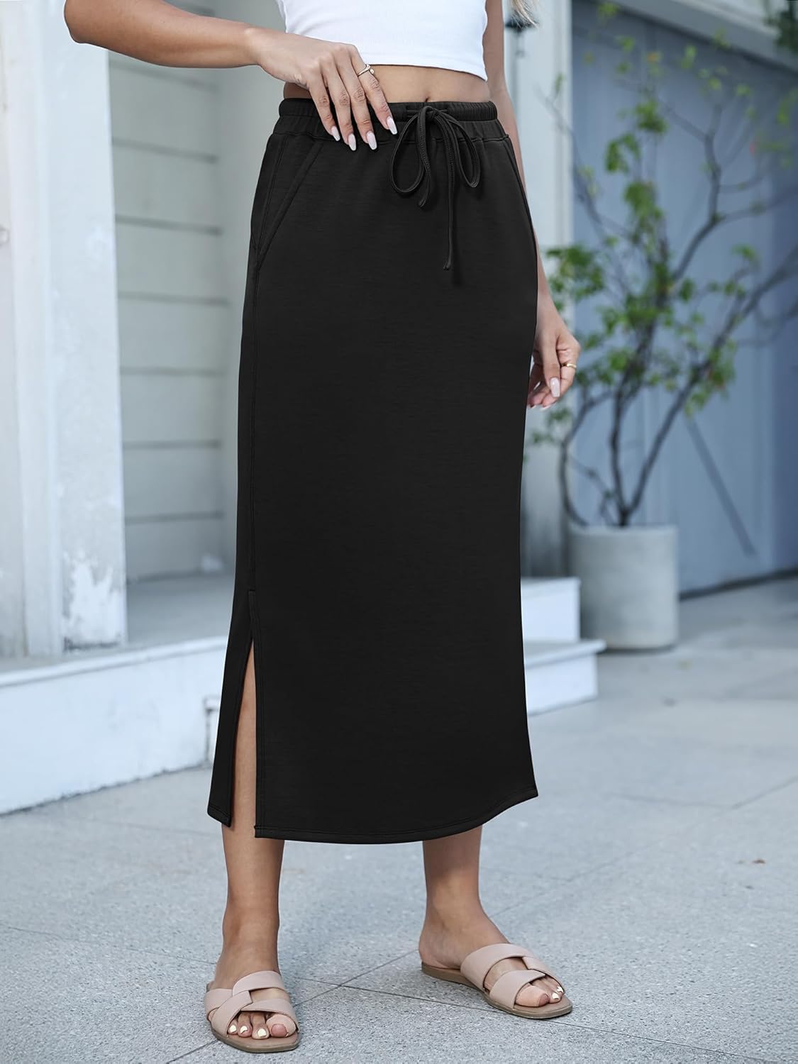 Falda larga Jessa Gonna Donna – Falda larga casual chic con cintura ajustable y aberturas laterales