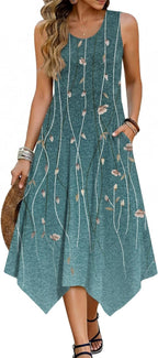 Mara Abito Donna Boho Midi – Floreale, Orlo Asimmetrico, Tasche Estivo