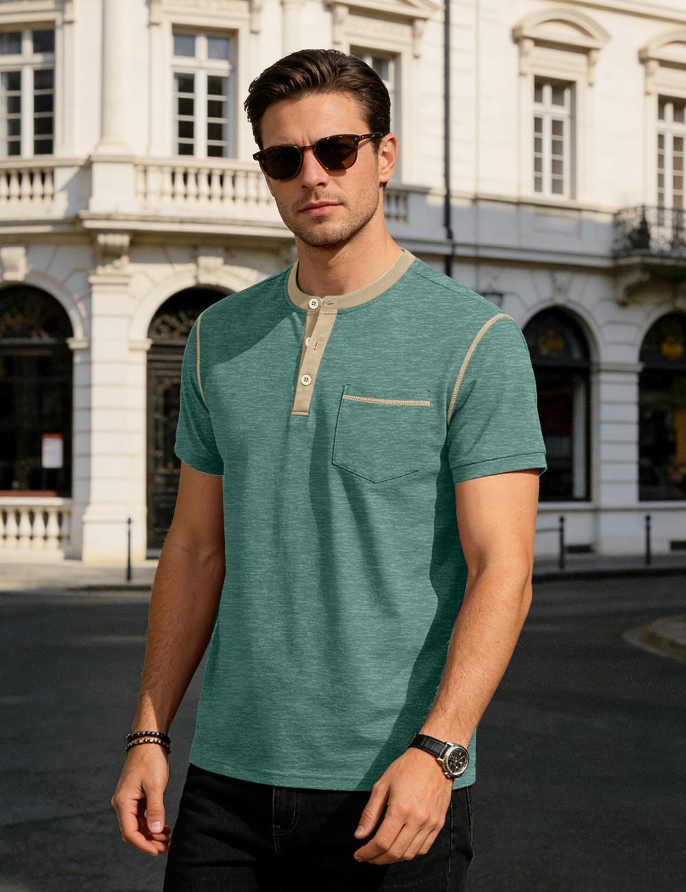 Camiseta Henley Matteo para Hombre – Camiseta Casual de Manga Corta con Botones
