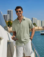 Lorenzo Camicia Estiva da Uomo – Camicia Casual a Maniche Corte Effetto Lino