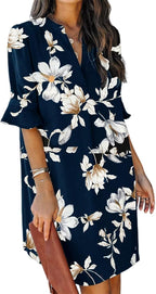 Chiara Vestito Donna Estivo – Scollo V con Volant, Floreale, Taglio Morbido Casual