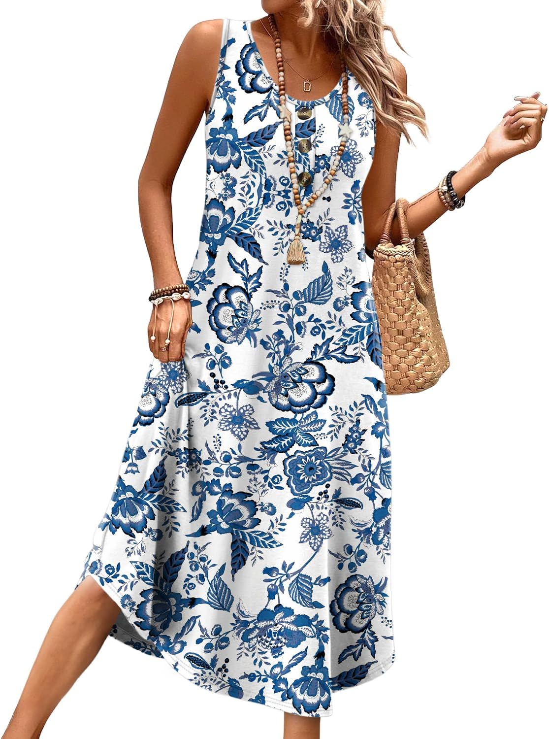 Haidee Abito Donna Midi Estivo – Senza Maniche, Bottoni Frontali, Tasche Casual