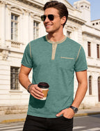 T-shirt Henley Matteo Homme – T-shirt décontracté à manches courtes avec boutons