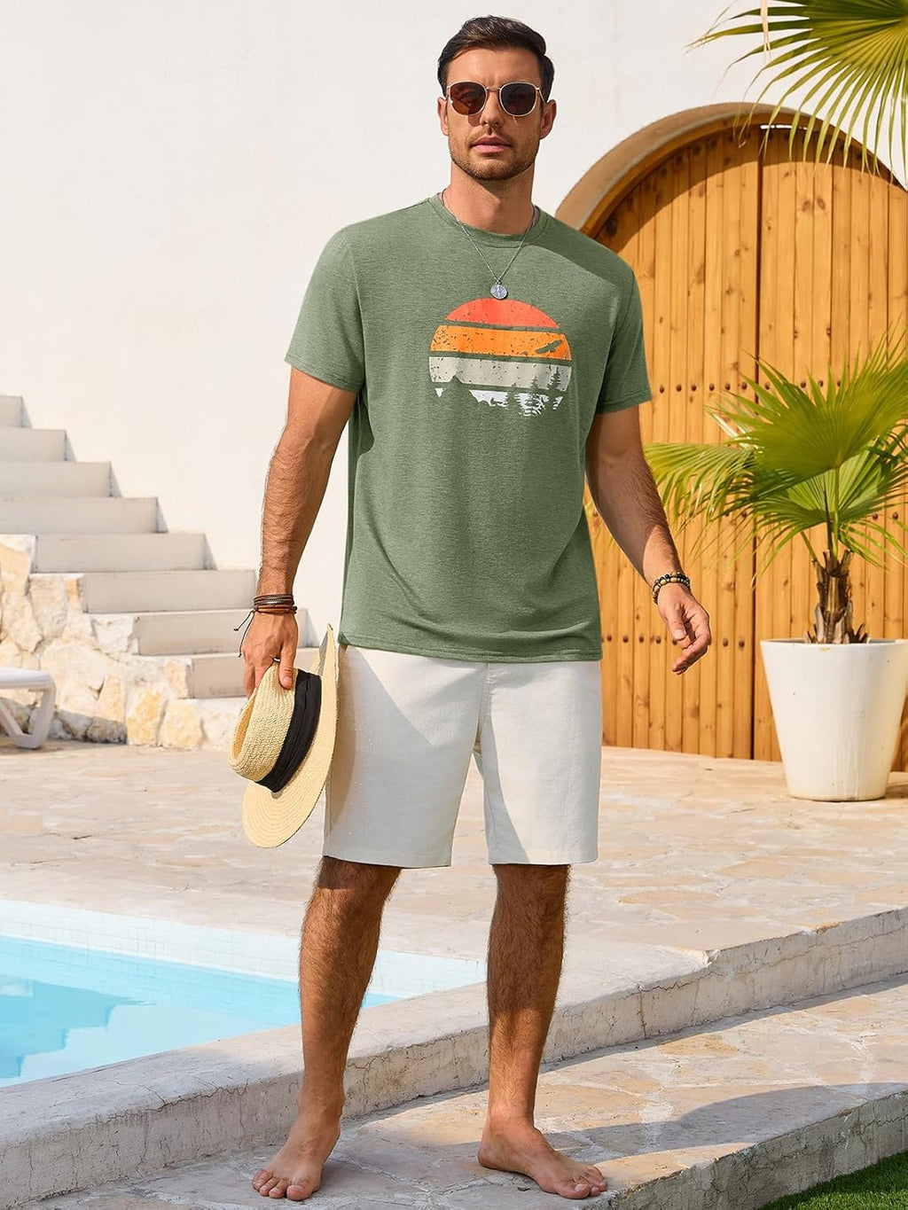 Mario T-Shirt Estiva da Uomo – Maglietta Grafica Vintage con Stampa Tramonto