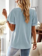 Aurora Blusa Donna – Scollo V, Maniche Volant, Pizzo Crochet Boho Elegante