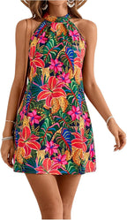 Veronica Abito Donna Floreale – Halter, A-Line, Schiena Scoperta, Estivo