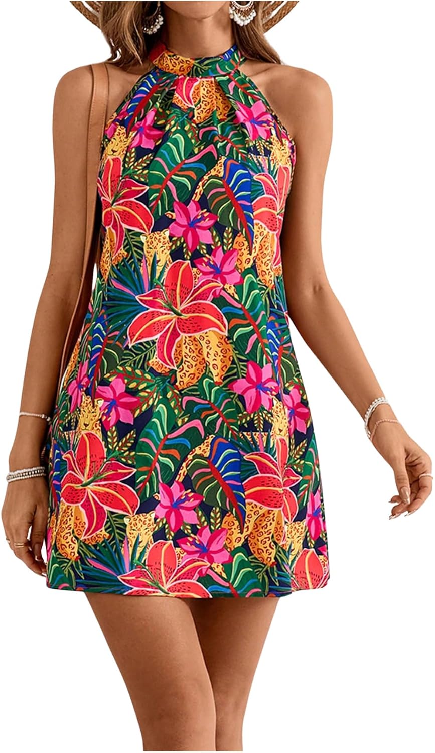 Veronica Abito Donna Floreale – Halter, A-Line, Schiena Scoperta, Estivo