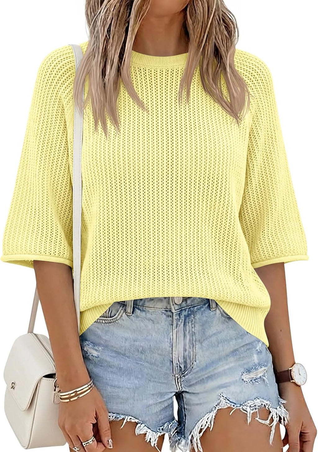 Chiara Maglia Donna – Top Crochet Estivo, Maniche Corte, Girocollo Casual