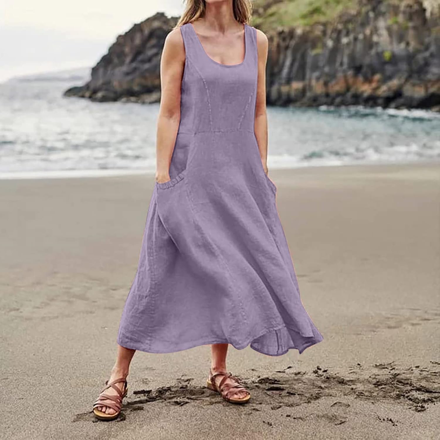 Elena Summer Dress in Cotton and Linen – Casual Sleeveless Dress with Pockets