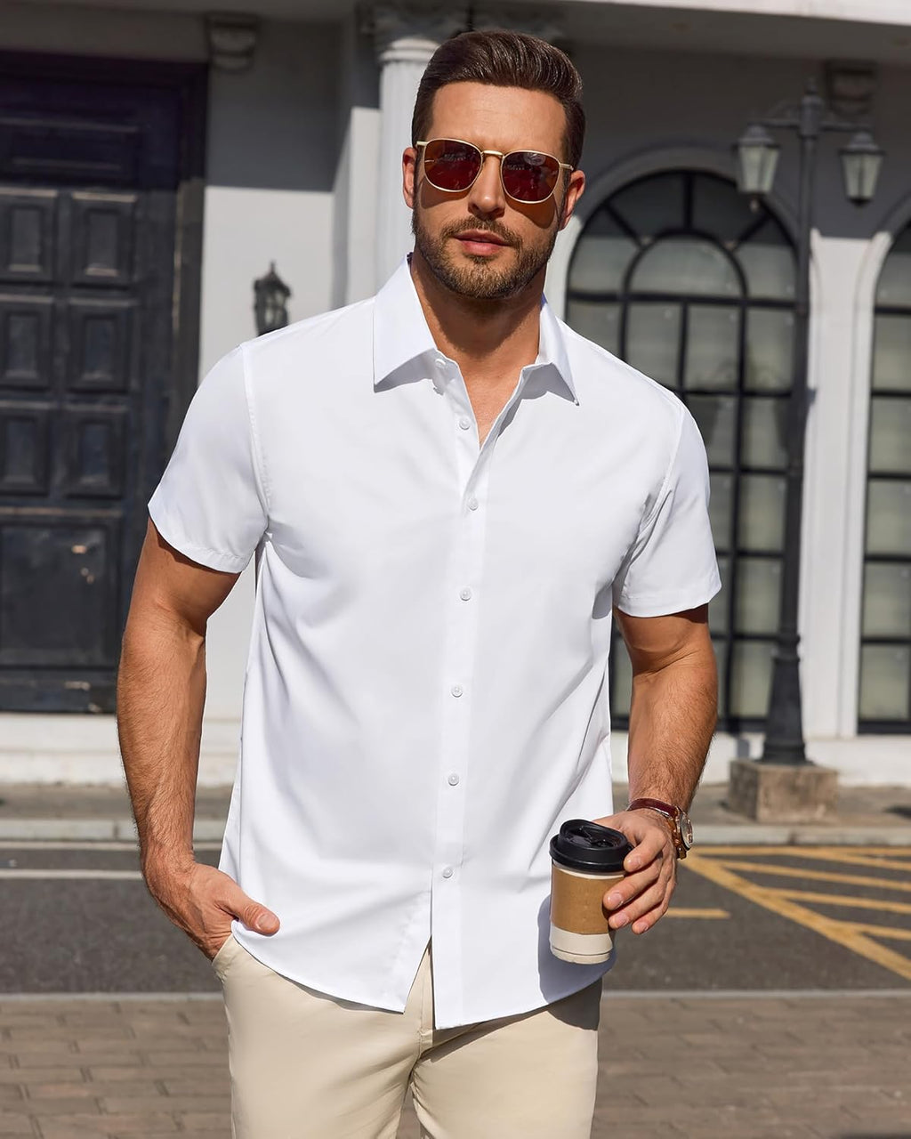 Juancho Chemise élégante pour homme – Chemise business extensible anti-taches à manches courtes