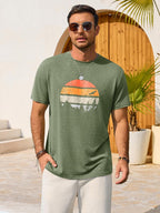 Mario T-Shirt Estiva da Uomo – Maglietta Grafica Vintage con Stampa Tramonto