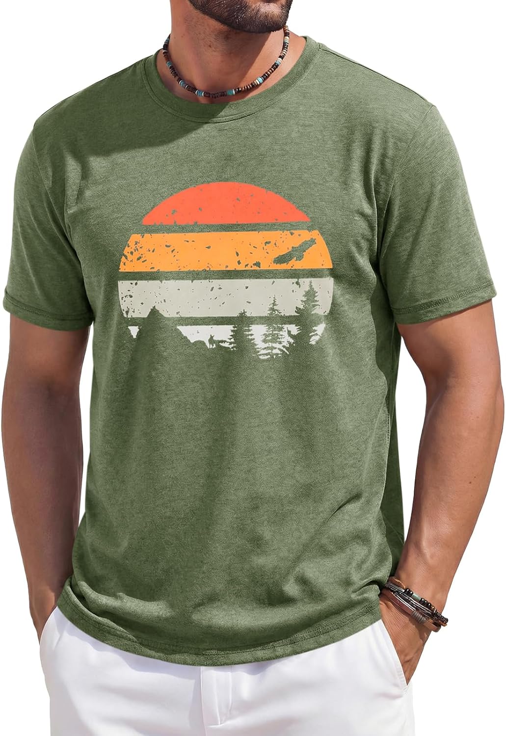 Mario T-Shirt Estiva da Uomo – Maglietta Grafica Vintage con Stampa Tramonto