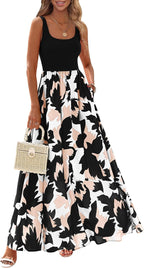 Giulia Abito Donna Maxi Floreale – Scollo U, Senza Maniche, A-Line, Tasche Estivo