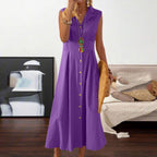 Aurora Abito Donna – Vestito Lungo Lino Cotone, Senza Maniche, Bottoni