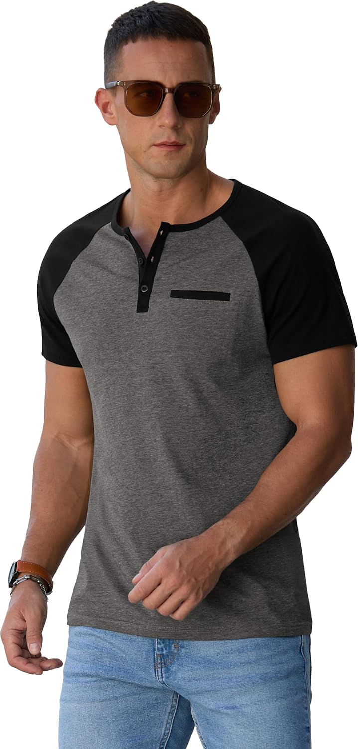 Marco T-Shirt Henley da Uomo – Maglietta in Cotone con Bottoni e Taschino