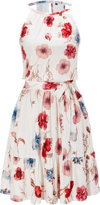 Olivia Abito Estivo Donna – Vestito Floreale con Halterneck, Cintura e Tasche
