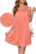 Robe Femme Elena Estivale – Sans Manches, Dentelle Col Rond, Ligne A Décontractée
