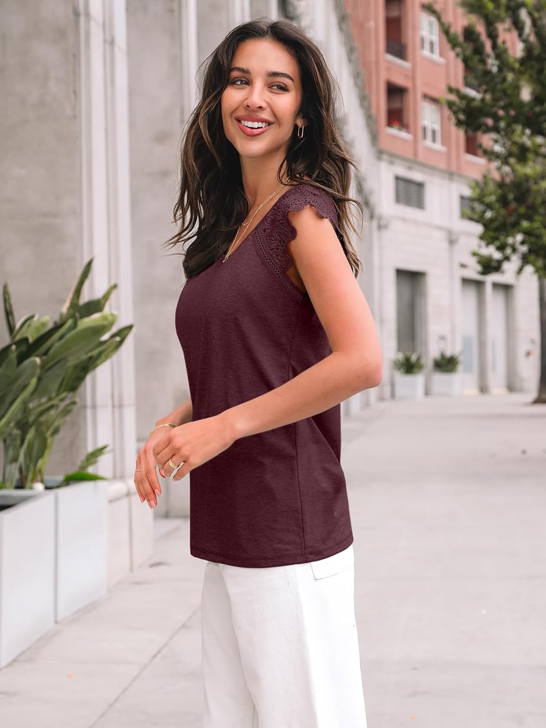 Sofia Maglia Donna Pizzo – Maniche Corte, Girocollo, Top Elegante Casual Estivo