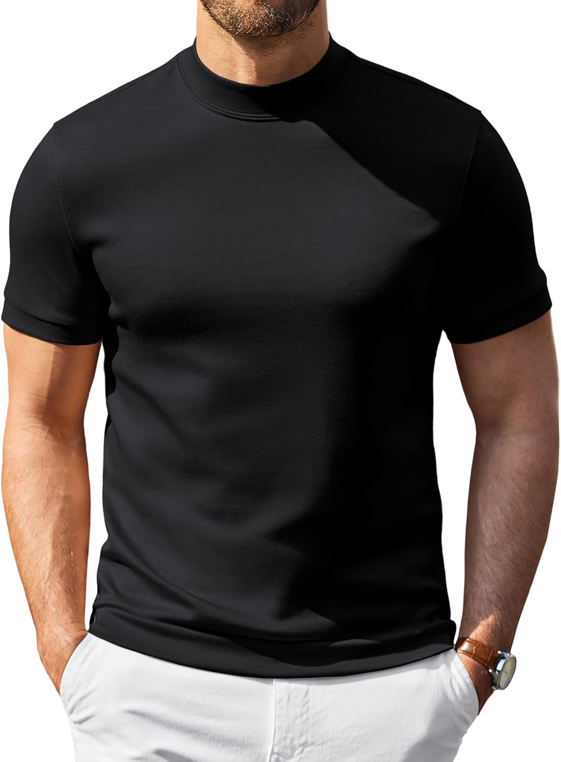 Matteo Maglia Mock Neck da Uomo – T-Shirt Elegante Elasticizzata a Maniche Corte