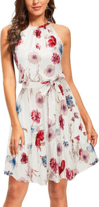 Olivia Abito Estivo Donna – Vestito Floreale con Halterneck, Cintura e Tasche