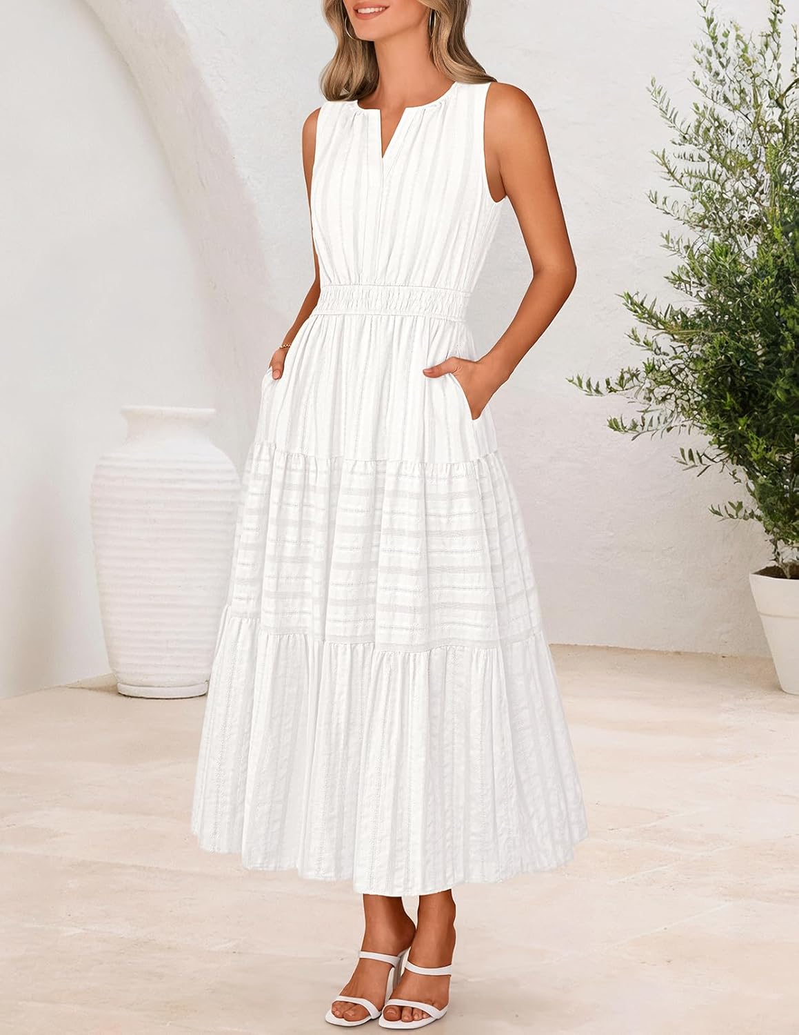 Alessia Women's Maxi Boho Dress – V-Neck, Cotton, A-Line, Pockets Summer
